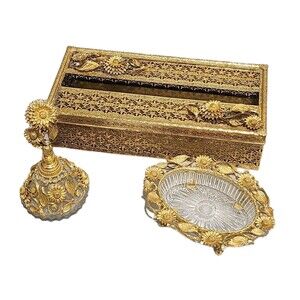 Vintage Matson 3 Piece 24K Gold Plated Vanity Set